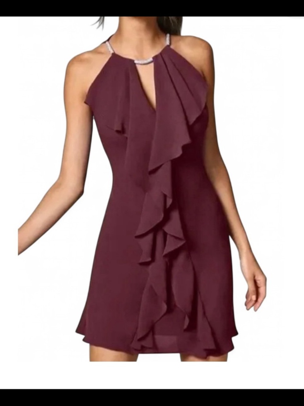 VENUS Plum Halter Ruffle Mini Dress